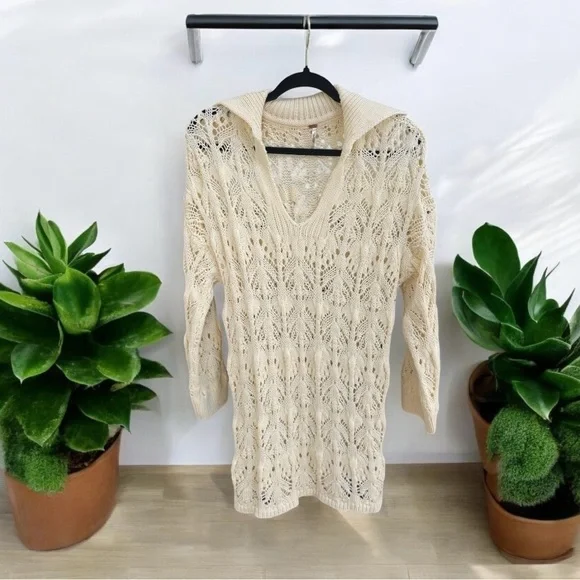 Free People Elton Crochet Knit Dress Size Oversized XS